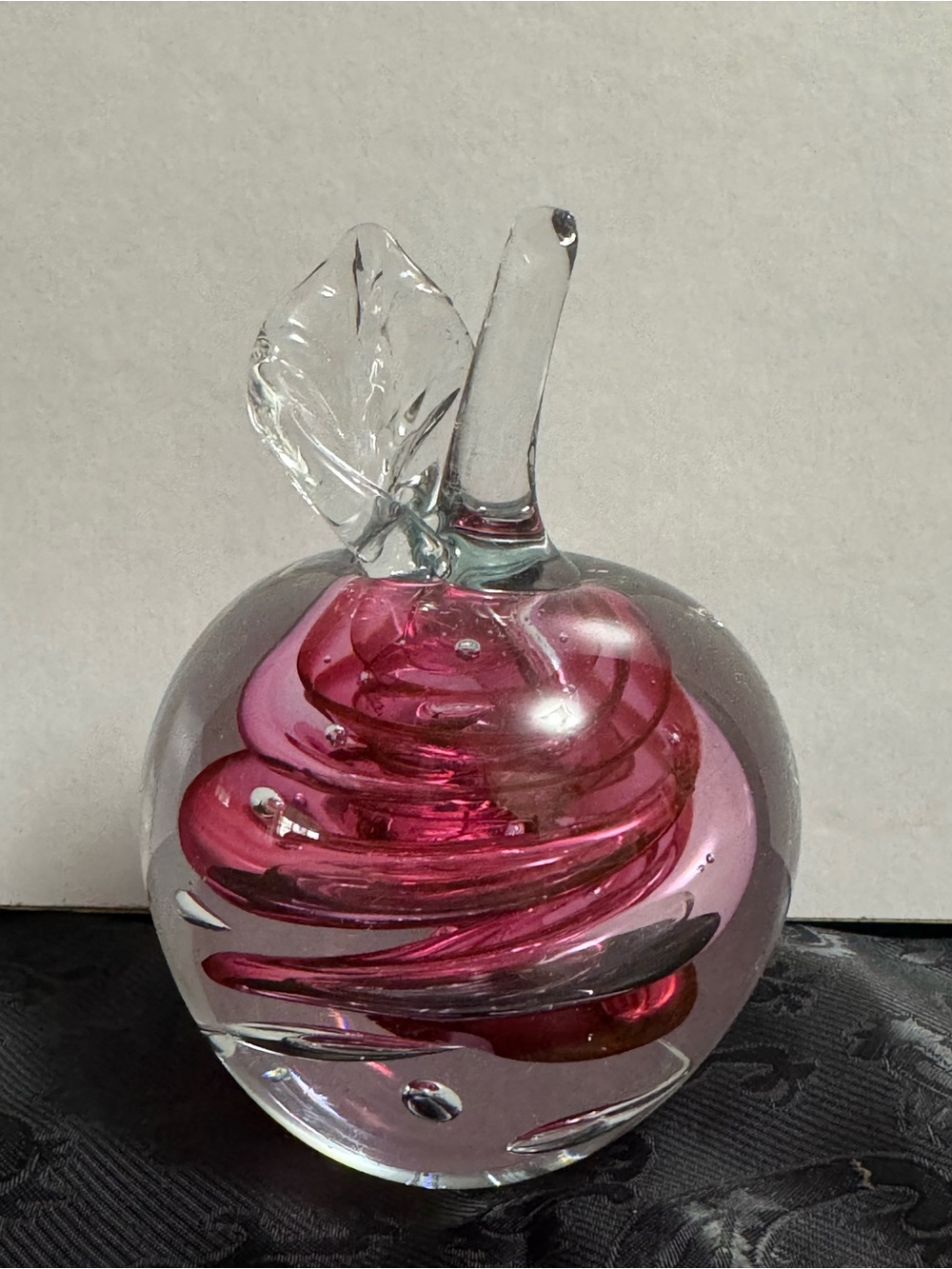 Pink Swirl Glass Apple Sculpture - Art Glass Home Accent